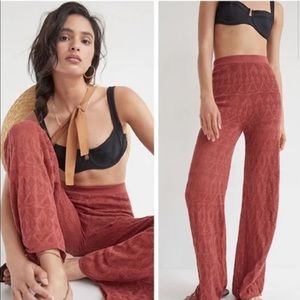 Anthropologie Flat White Pointelle Open Work Knit Wide Leg Pant XS